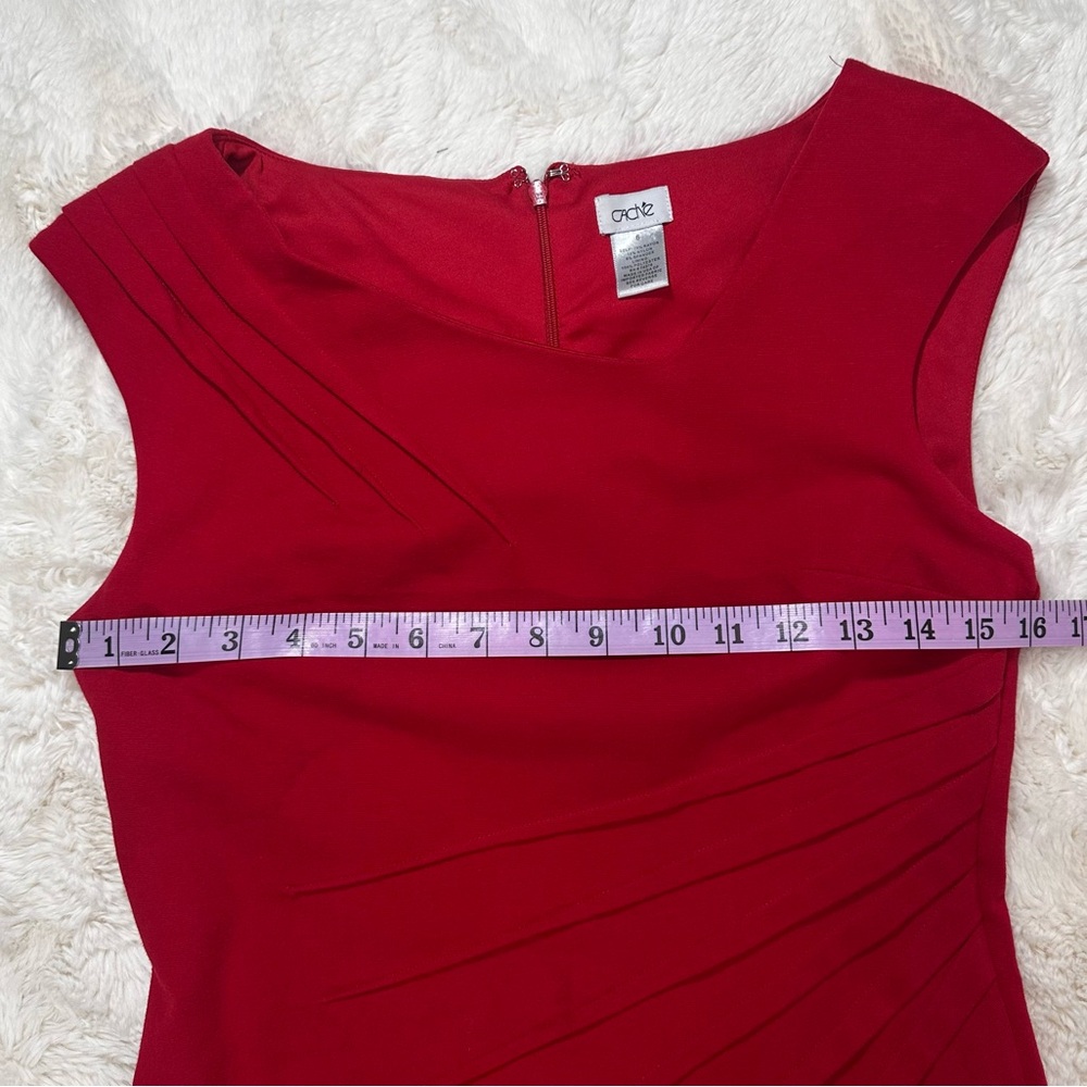 Cache Vintage Solid Red Asymmetrical Neckline Coc… - image 4